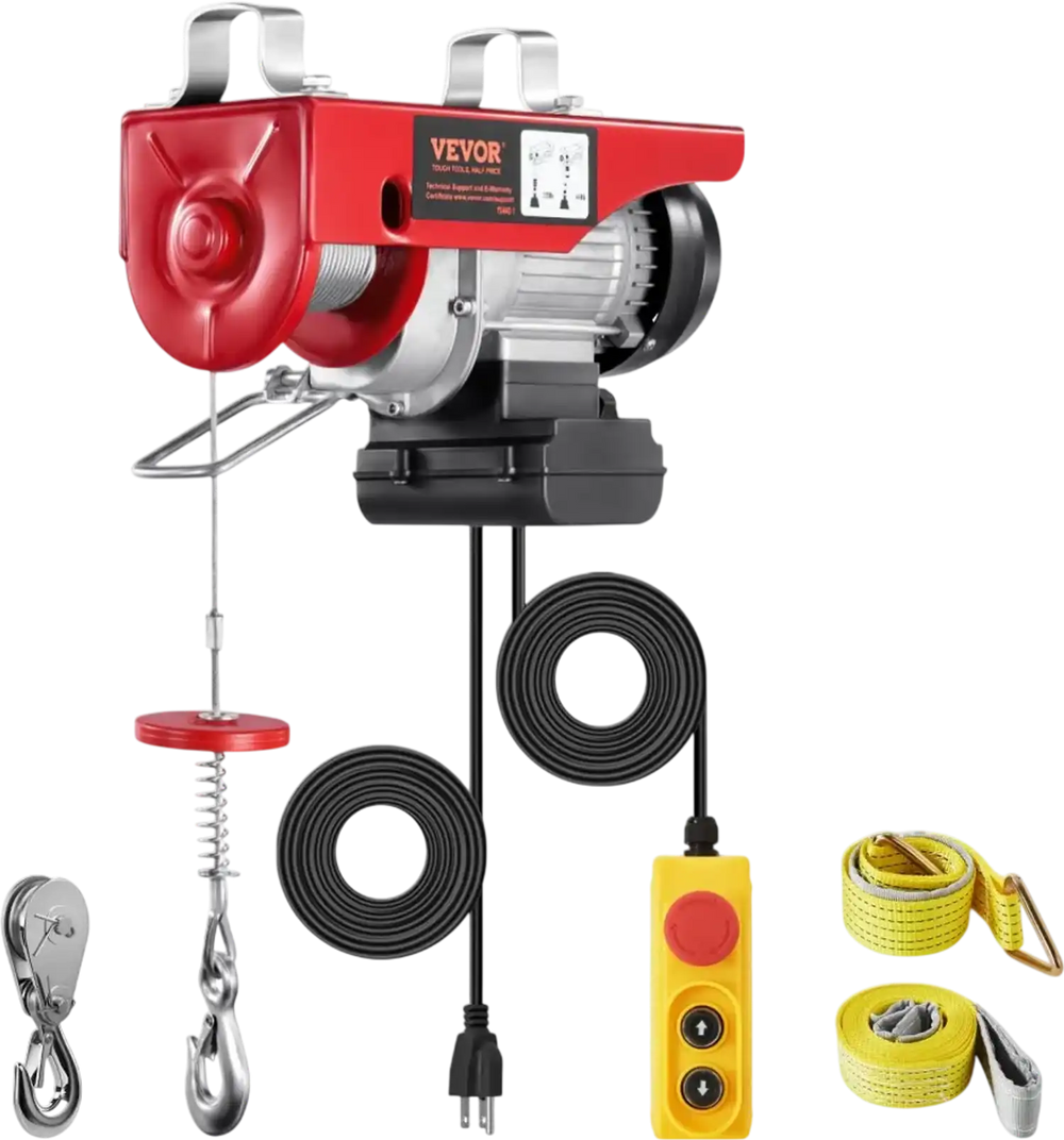 VEVOR Electric Hoist, 440lbs Garage Hoist with 14ft Wired Control, 110 volt Electric Hoist Winch 40ft Single Cable Lifting Height, Pure Copper Motor and Emergency Stop Switch