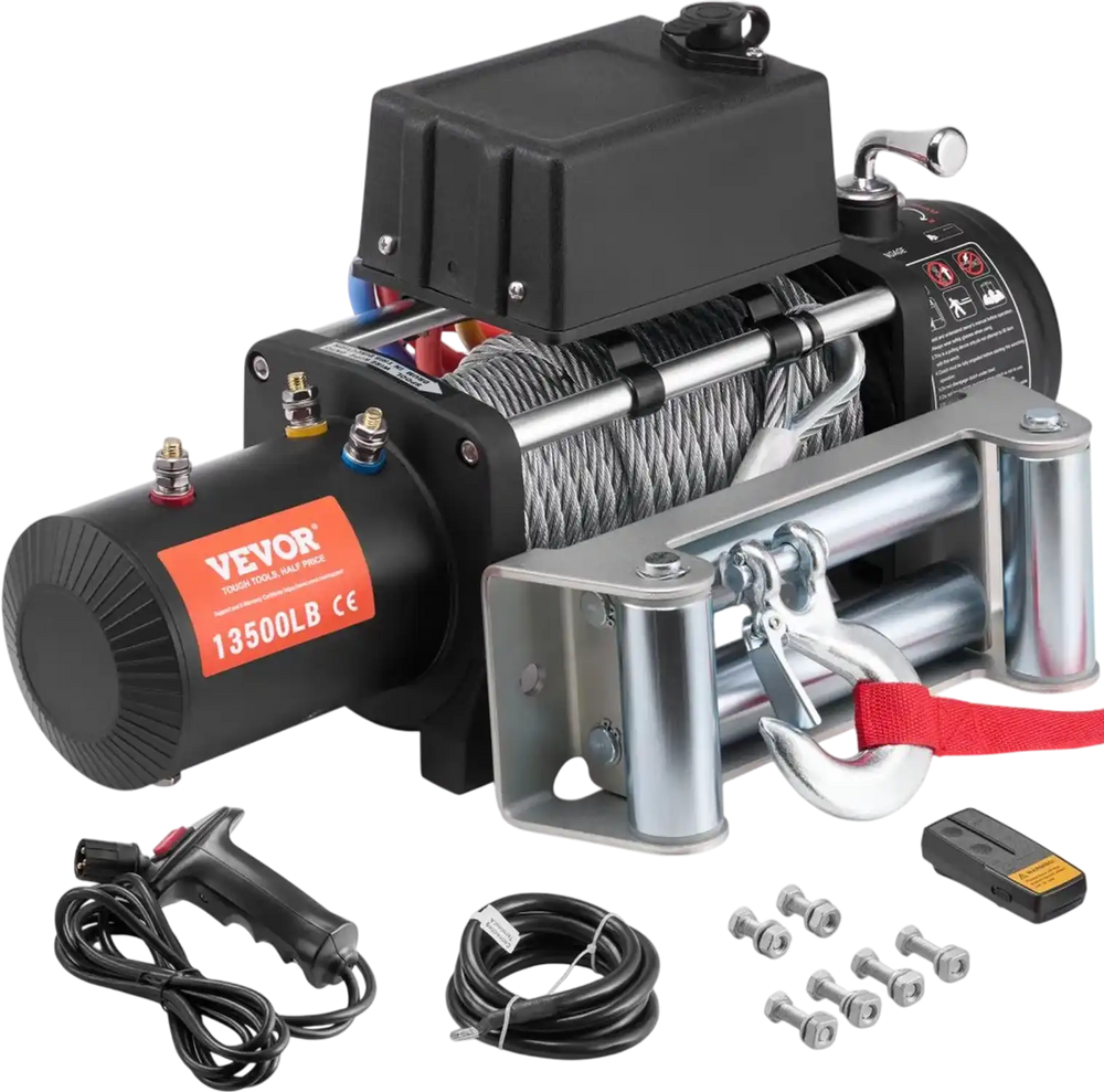 VEVOR Electric Winch, 13,500 lb, 12V DC Truck Winch with Φ3/8 in x 80 ft Steel Cable Roller Fairlead Wireless & Wired Remote Control, IP55 Waterproof for Towing Off-Road SUV Jeep Truck Trailer Boat
