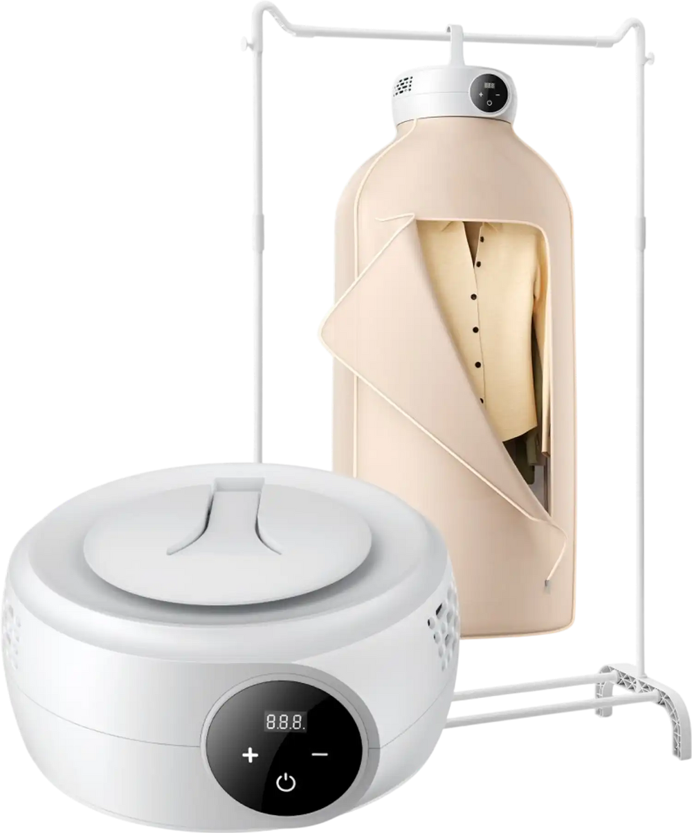 VEVOR Portable Clothes Dryer, Clothes Dryer with Dryer Bag, PTC Heating & LED Display, Foldable Mini Dryer with 5-H Timer for Apartments, Dorms, RVs, or Hotels, 600W, Beige