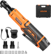 VEVOR Cordless Ratchet Wrench, 3/8 inch Drive, 240 RPM, up to 33 ft-lbs of Torque, Battery Powered Electric Ratchet Wrench Set with Two 2.0Ah Batteries, Charger, Sockets, Adaptor and Extension Bar