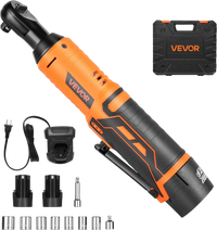 VEVOR Cordless Ratchet Wrench, 3/8 inch Drive, 240 RPM, up to 33 ft-lbs of Torque, Battery Powered Electric Ratchet Wrench Set with Two 2.0Ah Batteries, Charger, Sockets, Adaptor and Extension Bar