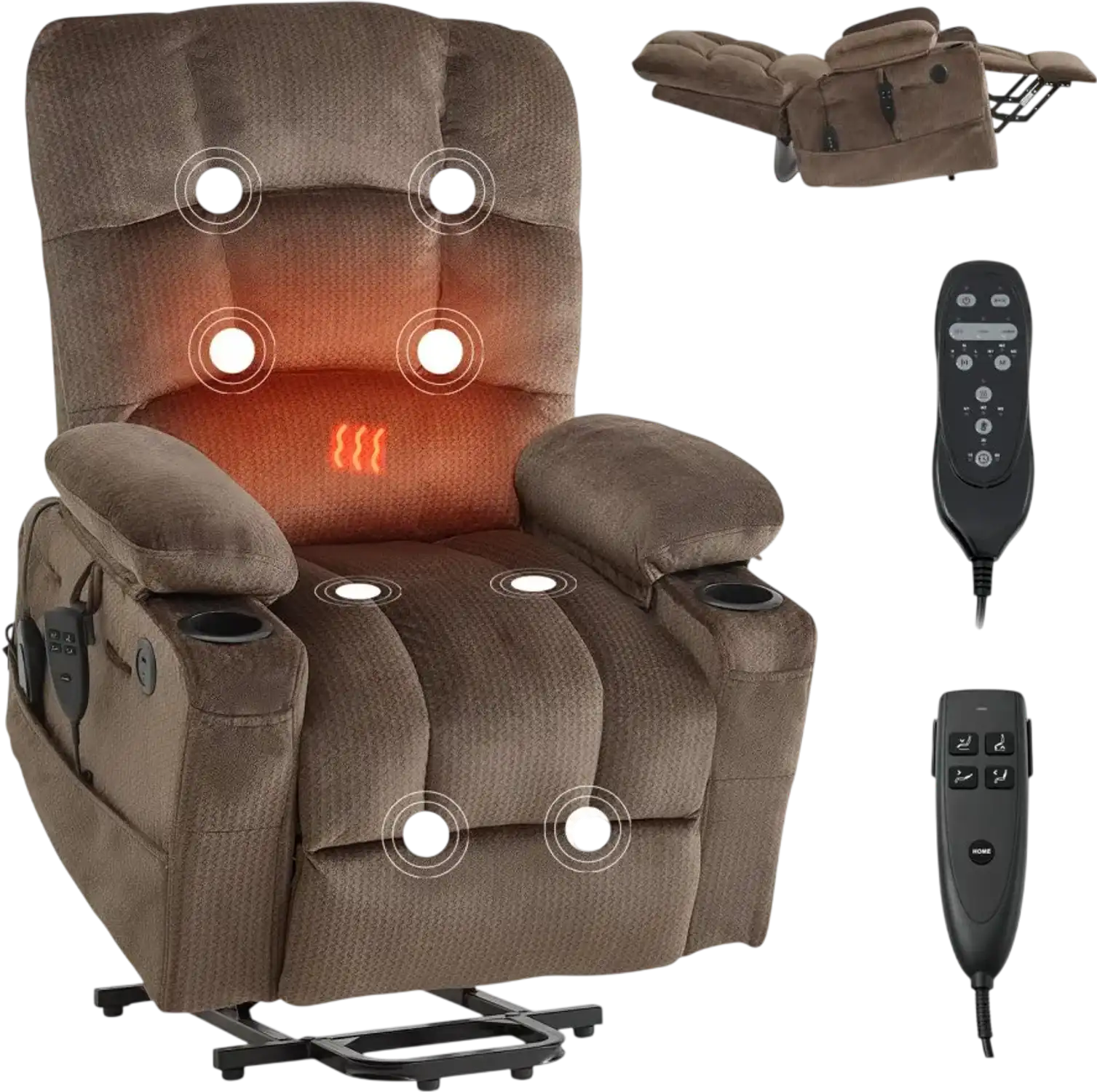 Vevor Power Lift Recliner Chair Dual Motor Heat & Massage Brown New