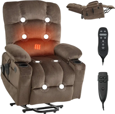 Vevor Power Lift Recliner Chair Dual Motor Heat & Massage Brown New