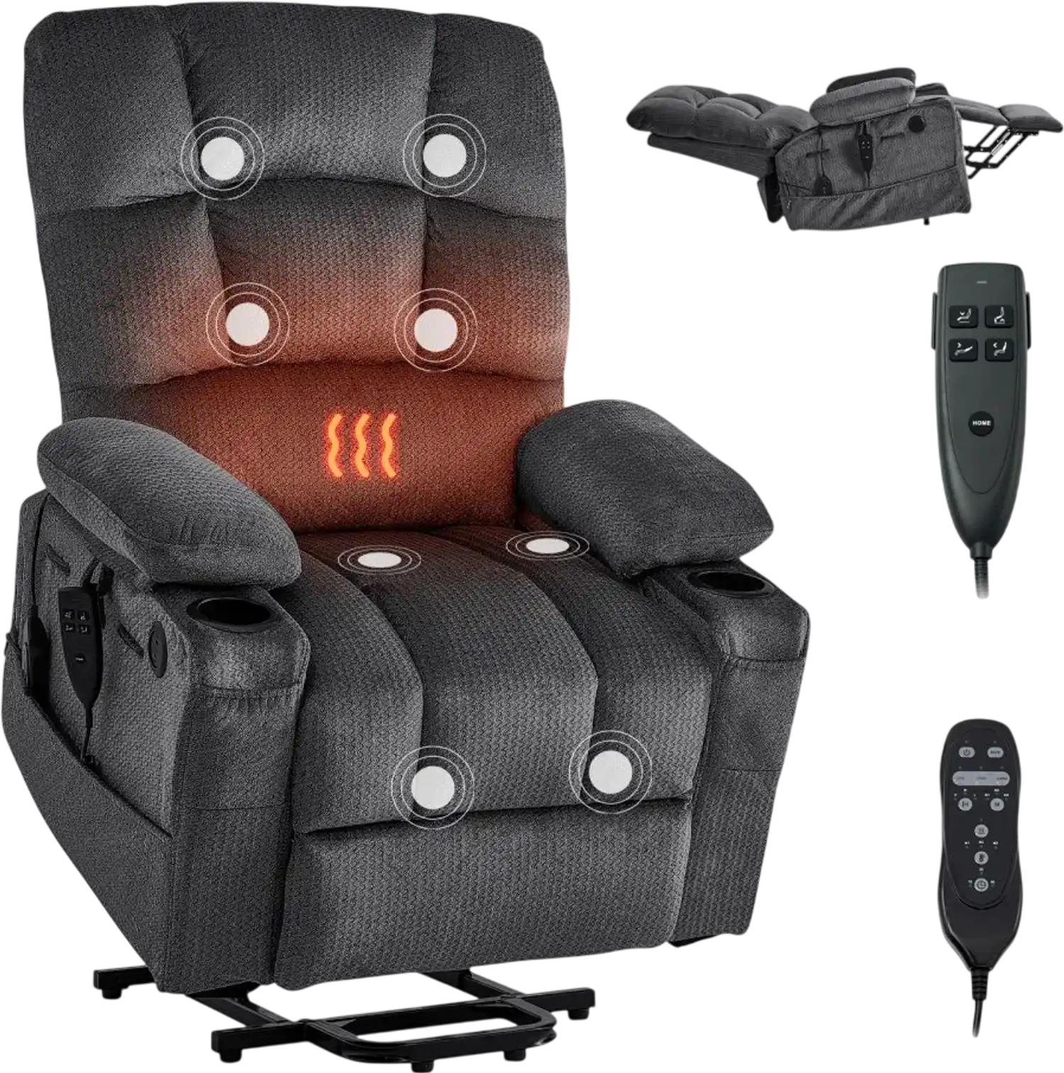 Vevor Recliner Chair Power Lift Dual Motor Heat Massage Dark Gray New