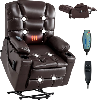 Vevor Recliner Chair Power Lift Triple-Motor Heat & Massage Brown New