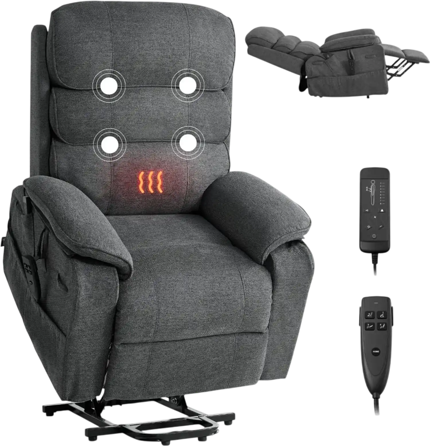 Vevor Recliner Chair Power Lift Dual Motor Heat Massage Dark Gray New