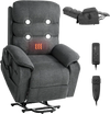 VEVOR Power Lift Recliner Chair, Dual Motor Medium Lift Chair with Heat and Massage for Elderly, Position Adjustable, Remote Control, with Side Pockets, Chenille Fabric, Dark Gray