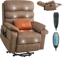 VEVOR Power Lift Recliner Chair, Dual Motor, Medium Wide Electric Lift Chair with Heat and Massage for Elderly, Infinite Position Adjustment, Leather Surface, with Storage Pocket, Cup Holder, Brown
