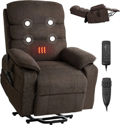 Vevor Recliner Chair Power Lift Recliner Dual Motor Heat and Massage Brown New