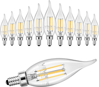 VEVOR LED Candelabra Bulbs, 12-Pack Dimmable Chandelier Light Bulbs, Vintage Flame Tip Candle Light Bulb with 2725K Warm Lighting, 90+ High CRI & E12 Base for Chandeliers, Wall Sconces & Table Lamps