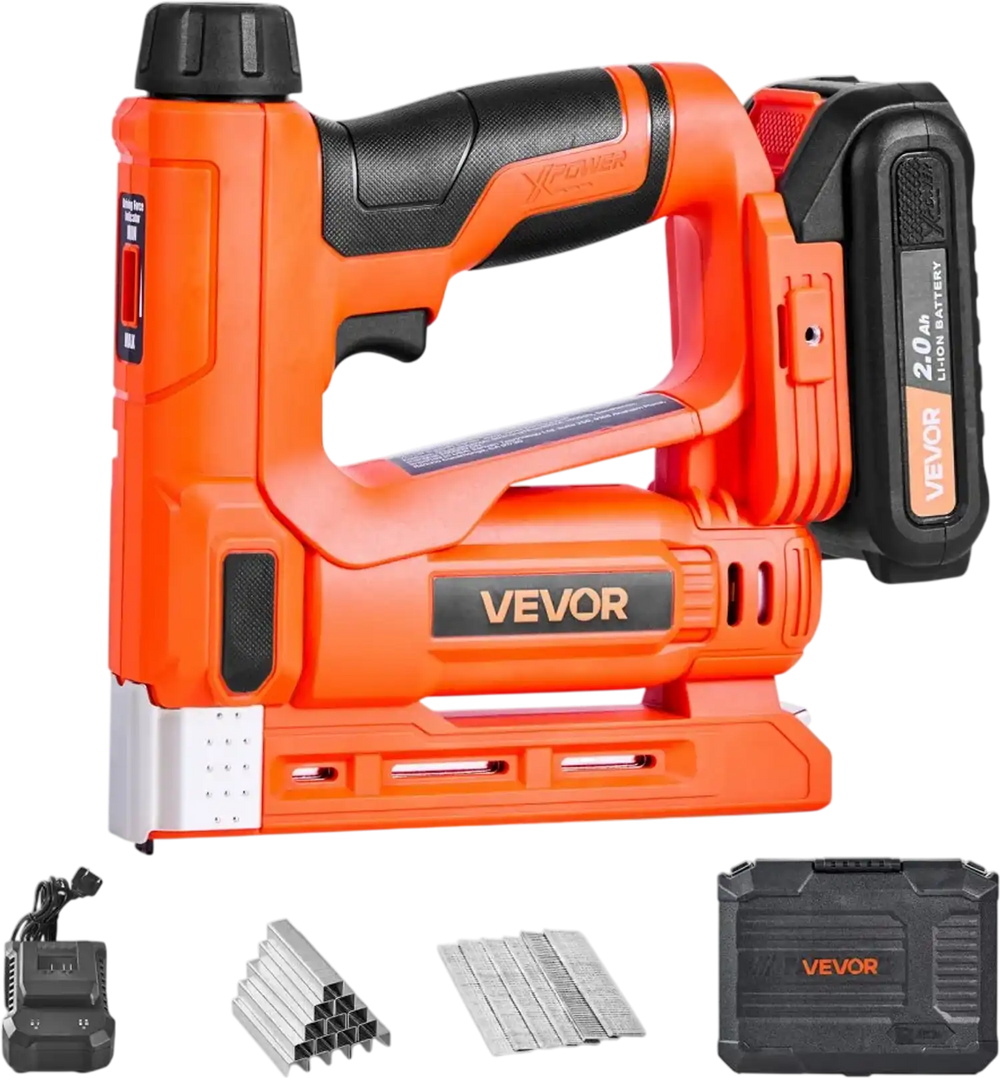 VEVOR Cordless Brad Nailer, 2-in-1 Nail Gun Staple Gun, 18 Gauge 5/8 inch, Includes 1000 Pcs Staples and 1000 Pcs Nails, with Battery and Charger, Non-Slip Rubber Grip, for Woodworking DIY Projects
