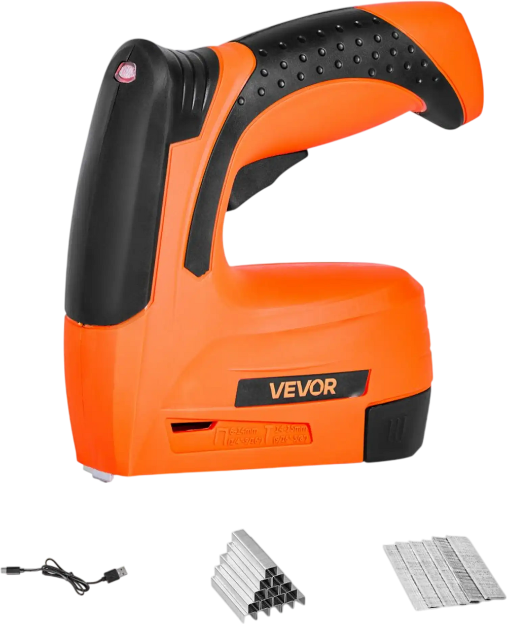 VEVOR Cordless Brad Nailer, 2-in-1 Nail Gun Staple Gun, 18 Gauge 5/8 inch, Battery Powered, with 1000 Pcs Staples and 1000 Pcs Nails, Non-Slip Rubber Grip, for Woodworking, Carpentry and DIY Projects