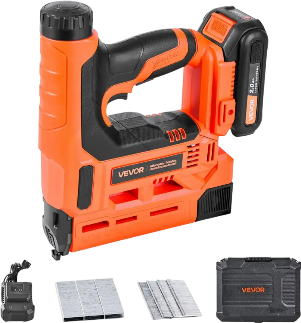 VEVOR Cordless Brad Nailer, 2-in-1 Nail Gun Staple Gun, 18 Gauge 1-1/4 inch, Includes 500 Pcs Staples and 500 Pcs Nails, with Battery and Charger, Non-Slip Rubber Grip, for Woodworking DIY Projects