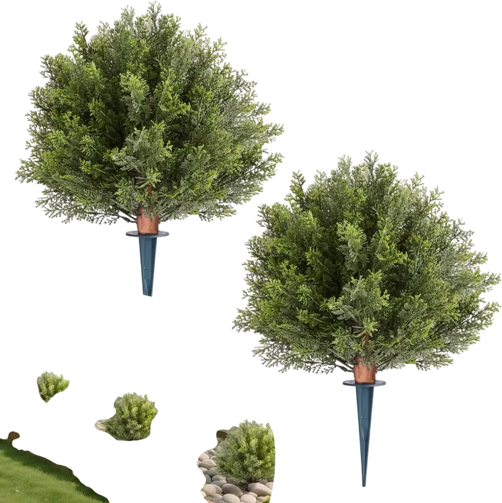 VEVOR Artificial Topiary Cypress Trees with Ground Spike, 16 inch 2 Set Faux Shrubs & Bushes Potted Plants, Fake Silk Tree Look Real for Decor Front Porch Outdoor Indoor Patio Garden Balcony Backyard