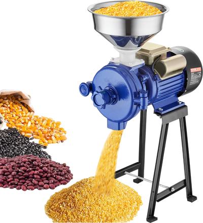 VEVOR Electric Grain Mill Grinder, 3000W Spice Grinders, Commercial Corn Mill with Funnel, Thickness Adjustable Powder Machine, Heavy Duty Feed Flour Cereal Mill Wheat Grinders, Dry Grinder