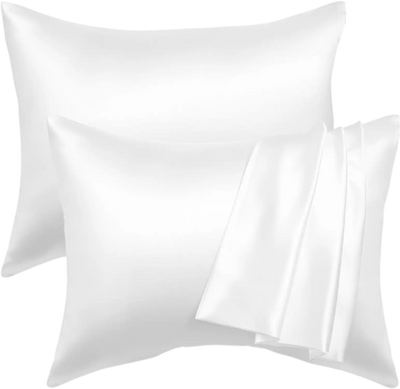 VEVOR Satin Pillowcase, 2 Pack Standard Size Satin Pillow Cases for Hair and Skin, Similar to Silk Pillowcases with Hidden Zipper, Smooth, Soft and Breathable Cooling Pillowcase, for Sleeping (White)