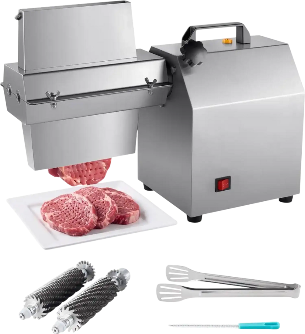 VEVOR Commercial Meat Tenderizer, 750W Electric Beef Machine 265 Lbs/H, for Turkey Chicken Pork, Heavy Duty Stainless Steel Kitchen Tool with 67 Blades, Food Tong, Cleaning Brush, Wide Feed Chute