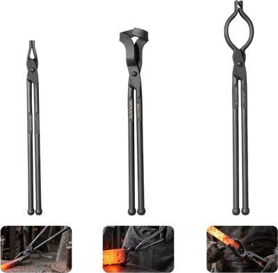 Vevor Blacksmith Tongs 3-Piece V-Bit Blade Flat Jaw Set New