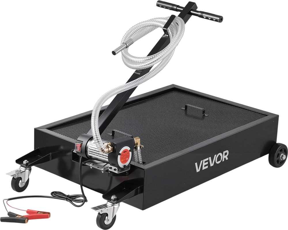 VEVOR Low Profile Oil Drain Pan, 15 Gallon Capacity, Rolling Oil Drain Pan with Electric Pump & 7.2 ft Hose, Leak-proof & Corrosion-resistant, Fit for Cars, SUVs, Trucks, Motorcycles, ATVs, Metal
