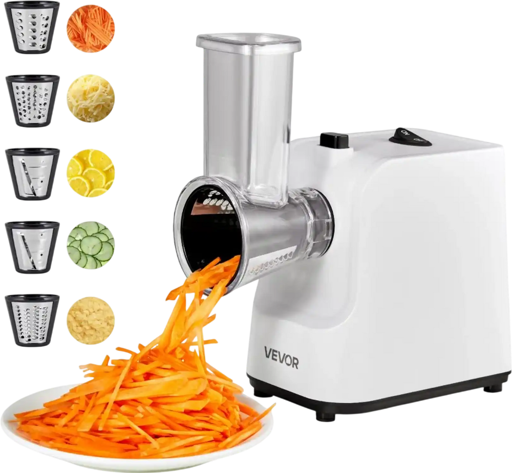 VEVOR Electric Cheese Grater Salad Maker, 200W Salad Shooter, Electric Vegetable Slicer Shredder Chopper for Fruits with 5 Attachments, Stainless Steel Food Cutter for Vegetables, and Cheeses