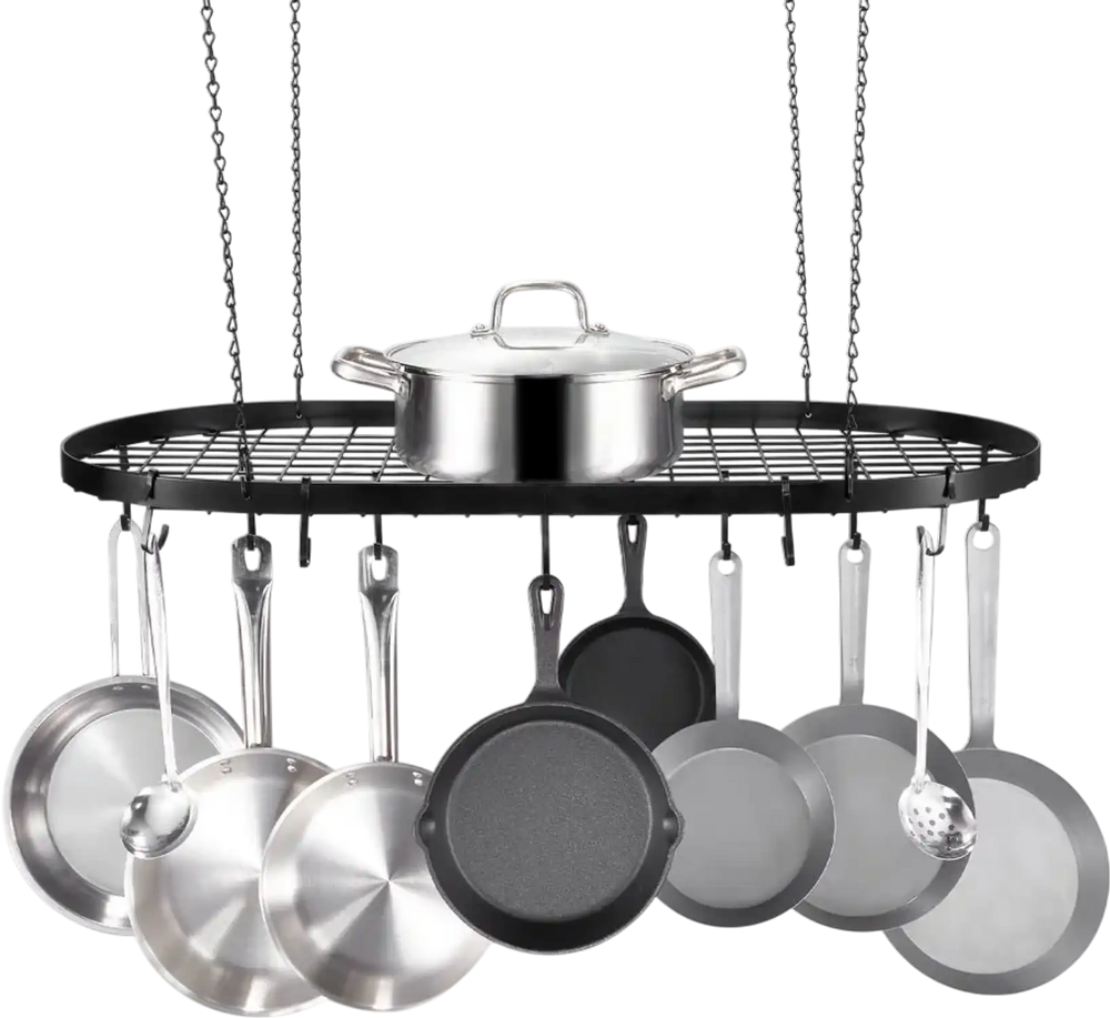 VEVOR Hanging Pot Rack, 32 inch Hanging Pot Rack Ceiling Mount, Ceiling Pot Rack with 12 S Hooks, 80 lbs Loading Weight, Ideal for Home, Restaurant, Kitchen Cookware, Utensils