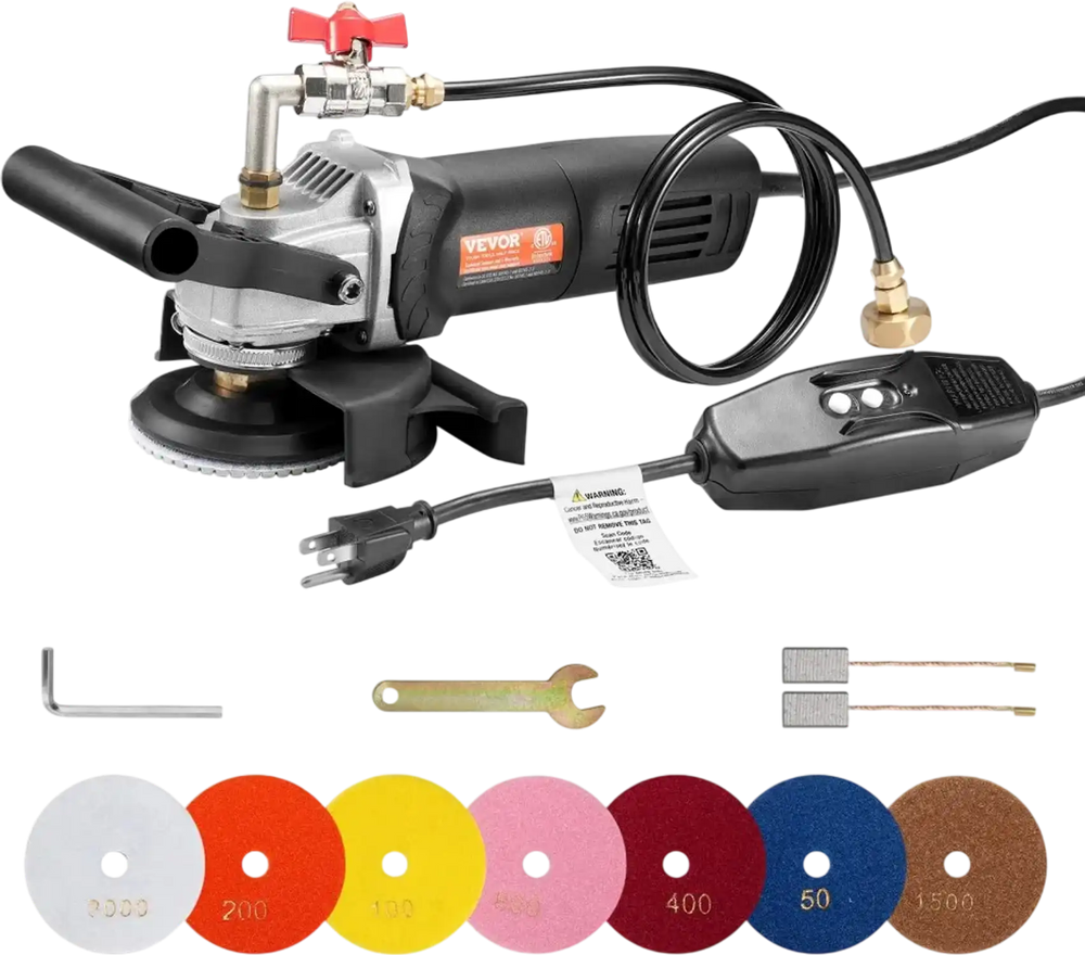 VEVOR Wet Polisher 800W, 4" Concrete Grinder with 6 Variable Speed and 7 Polishing Kits, Wet Grinder Machine for Marble, Granite, Stone, Rock, Tile, Equipped with a GFCI Switch, (1000 - 4000 RPM)