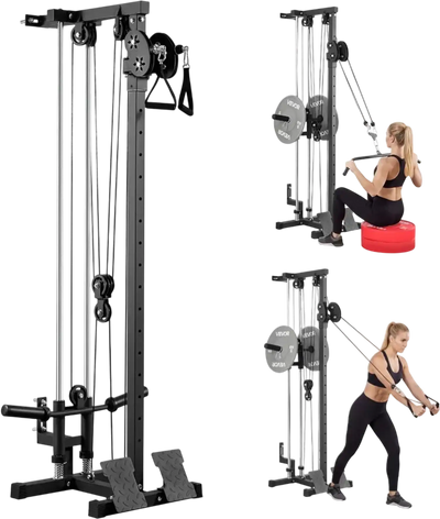 VEVOR LAT Pull Down Machine, 3-in-1 Row Cable Machine, Cable Machines Home Gym with 18-Level Height Adjustment, Wall-Mount Design, Load 500 lbs Lat Tower for Full-Body Workouts, Single-Arm Training