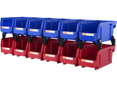 Vevor Plastic Storage Bin Hanging Stackable Organizer 12-Pack Blue/Red 11