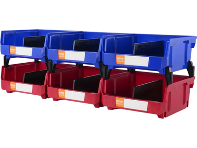 VEVOR Plastic Storage Bin, (11-Inch x 11-Inch x 5-Inch), Hanging Stackable Storage Organizer Bin, Blue/Red, 6-Pack, Heavy Duty Stacking Containers for Closet, Kitchen, Office, or Pantry Organization