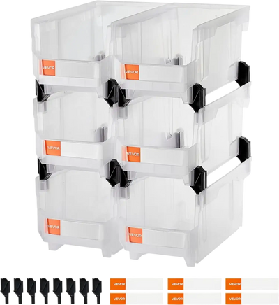 Vevor Storage Bins Plastic Stackable Transparent 6 Pack 14.8