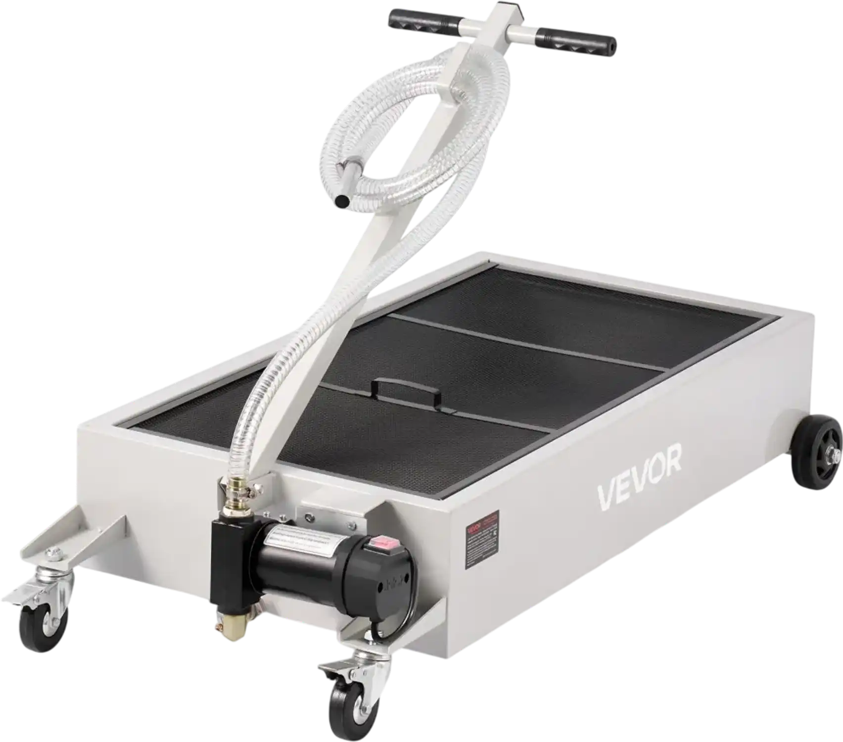 Vevor Oil Drain Pan Low Profile 20 Gallon Rolling Oil Drain Pan with Electric Pump 7.2' Hose White New
