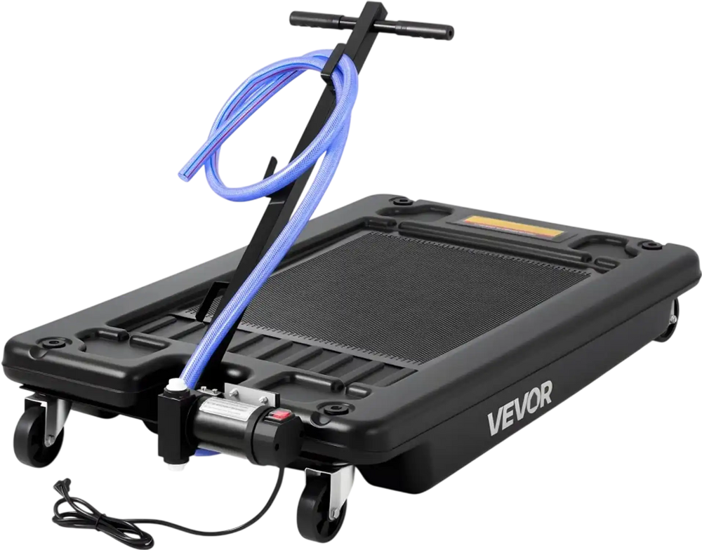 VEVOR Low Profile Oil Drain Pan, 17 Gallon Capacity, Rolling Oil Drain Pan with Electric Pump, 7.2 ft Hose & T Folding Handle, Leak-proof & Corrosion-resistant, Fit for Cars, SUVs, Trucks, ATVs, Black