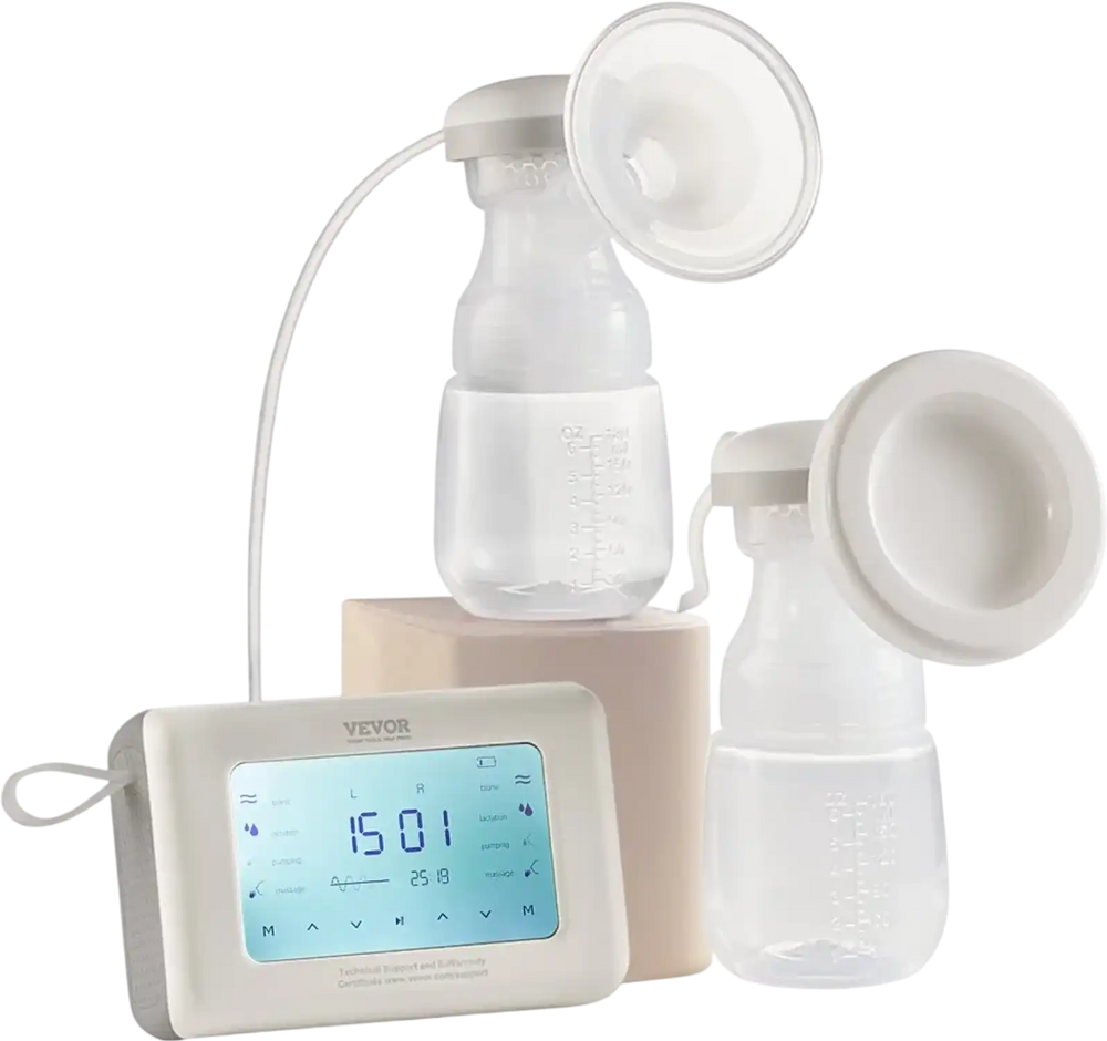 VEVOR Breast Pump, Single/Double Adjustable Electric Breast Pumps, 4 Modes & 9/15 Levels, Reciprocating Piston Pumps, 4000mAH Anti-Backflow Breastfeeding Pump with 300mmHg High Suction, 18/22mm Flange