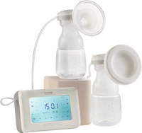 VEVOR Breast Pump, Single/Double Adjustable Electric Breast Pumps, 4 Modes & 9/15 Levels, Reciprocating Piston Pumps, 4000mAH Anti-Backflow Breastfeeding Pump with 300mmHg High Suction, 18/22mm Flange
