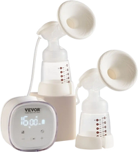 VEVOR Breast Pump, Double Electric Breast Pumps, 4 Modes & 16 Levels, 300mmHg Strong Suction, 2800mAH Rechargeable Anti-Backflow Breastfeeding Pump with LED Display, 18/21mm Inserts, 24/28mm Flanges