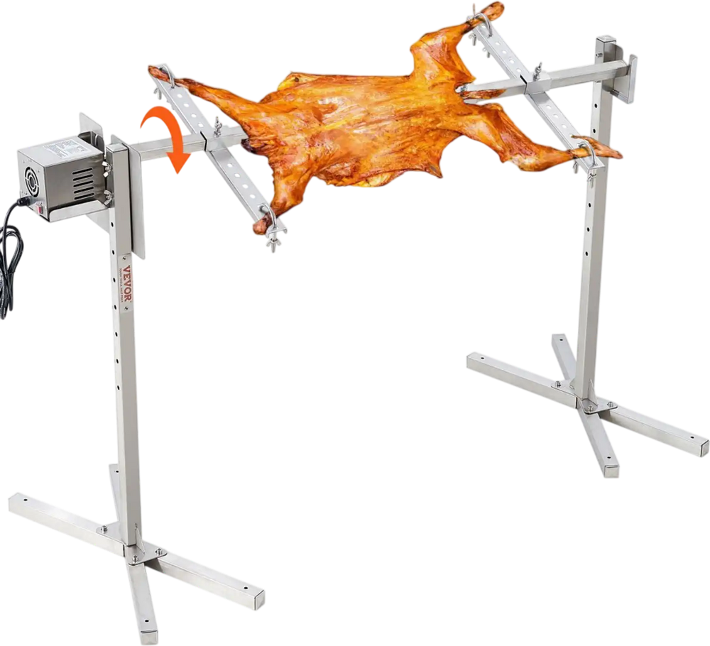 VEVOR Electric BBQ Rotisserie Grill Kit, 46 Inch 132 lbs Capacity, Automatic 52W Motor Height Adjustable Universal Roaster Stand, Stainless Steel Grilling Kit, Spit Rod with Heat Shield for Pig Lamb
