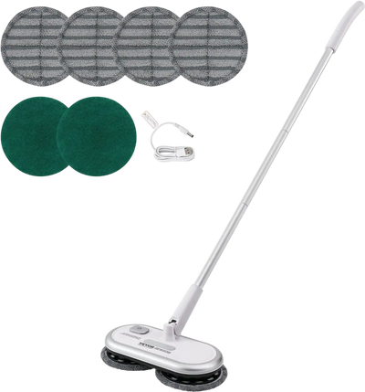 VEVOR Cordless Electric Mop, Up to 70 mins Powerful Battery, Electric Spin Mop with Dual Spinning Heads, 4 Microfiber Pads & 2 Floor Scrubber Pads, for Hardwood/Bathroom/Tile Floor Cleaning