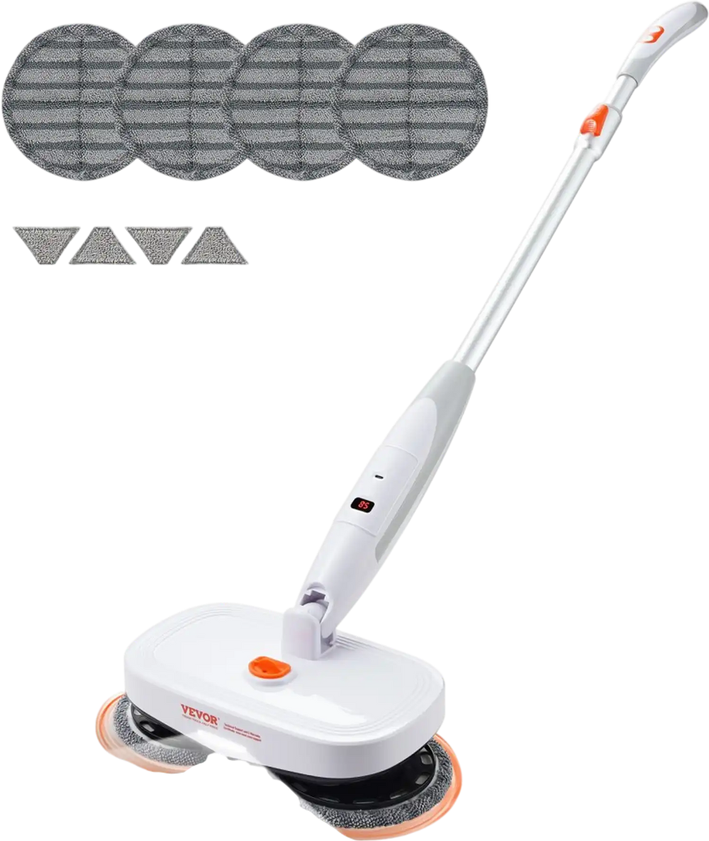 VEVOR Cordless Electric Mop, Electric Spin Mop with Water Tank, up to 40 mins Battery, LED Headlight, Dual Mop Heads, 4 Microfiber Pads & 4 Trapezoid Microfiber Pads, for Hardwood/Tile Floor Cleaning