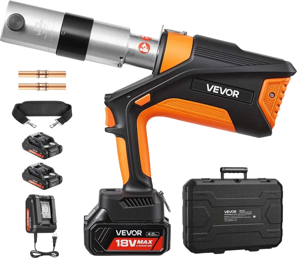 VEVOR Press Tool, 18V Electric Pipe Crimping Tool, 32KN Powerful Standard Output, Brushless Motor, 360 ° Rotating Head, with 2pcs 4AH Battery, Fast Charger & Toolbox (JAWS NOT INCLUDED)