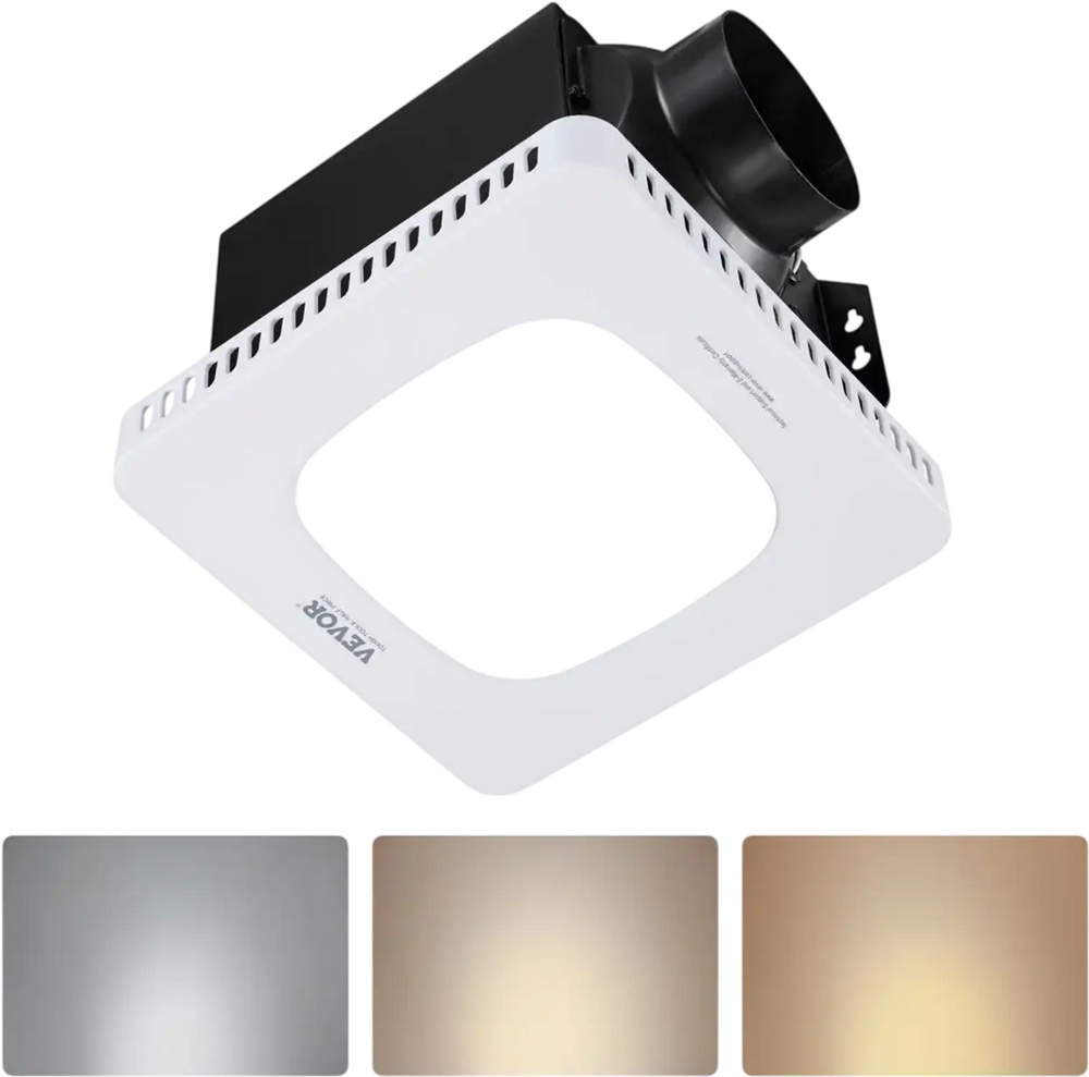 VEVOR Bathroom Exhaust Fan with LED Light, 130 CFM Bathroom Vent Three Gear Color Temp, 1.5 Sones Low-Noise, Premium AC Motor Ceiling Fan for Laundry Room, Storage Room, Home Ventilation, White