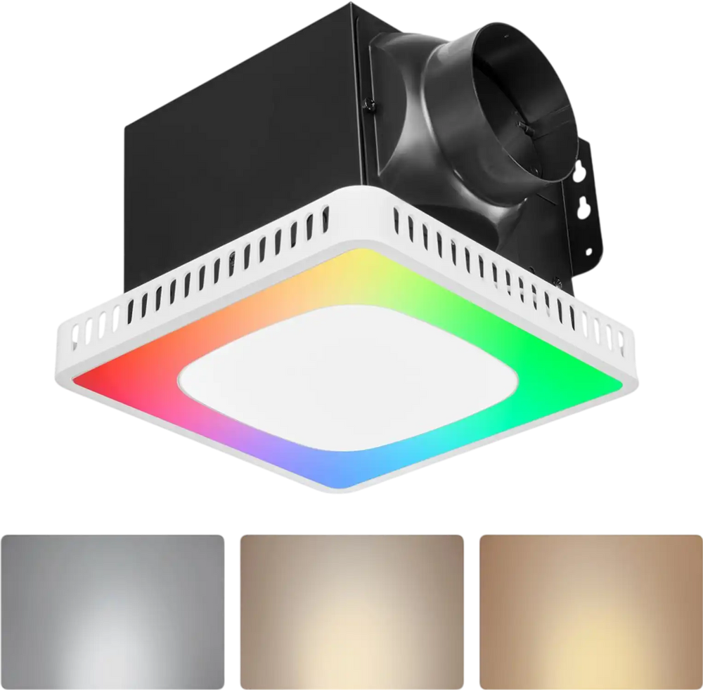 VEVOR Bathroom Exhaust Fan, 80-110-130 CFM Bathroom Vent with Seven Colors RGB Lights, 1.5 Sones Low-Noise, Premium DC Motor Ceiling Fan for KTV Laundry Room, Storage Room, Ventilation, White