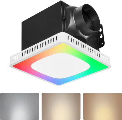 VEVOR Bathroom Exhaust Fan, 80-110-130 CFM Bathroom Vent with Seven Colors RGB Lights, 1.5 Sones Low-Noise, Premium DC Motor Ceiling Fan for KTV Laundry Room, Storage Room, Ventilation, White