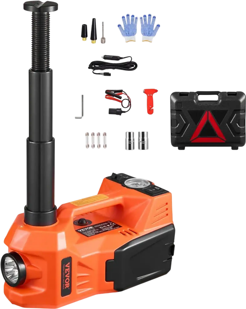 VEVOR Electric Car Jack, 5 Tons /11000 lbs, Electric Scissor Jack with Built-In Inflator, 12V Adjustable Tire Change Replacement with Secure Hammer & LED Light, Portable Jack kit for Sedan, SUV, Truck