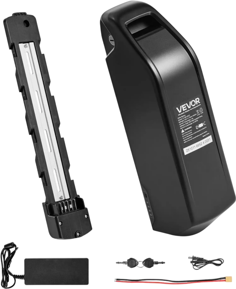 VEVOR Ebike Battery, 52V 20Ah Electric Bike Lithium Battery Pack with BMS, 3A Charger and Lock for 1500W E-Bike Motor, Detachable Electric Bicycle Replacement Kit with Indicator & Discharge Socket