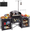 VEVOR Folding Camping Table, Outdoor Portable Table, Quick Set-up Kitchen Cook Station, with Storage Organizer, Telescoping Legs, a Detachable Windscreen, Carrying Bag, for Picnic BBQ RV Traveling