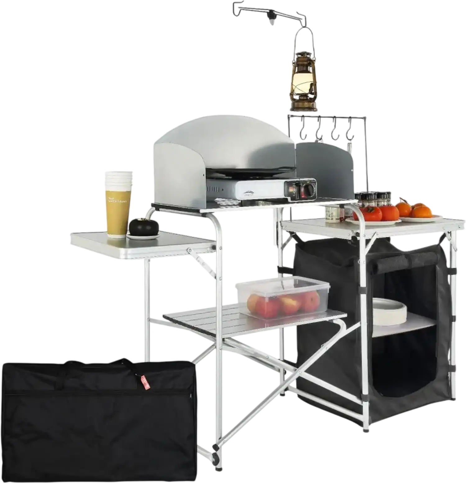 Vevor Camping Kitchen Table Folding Outdoor Cooking Table with Storage Bag and Windscreen New