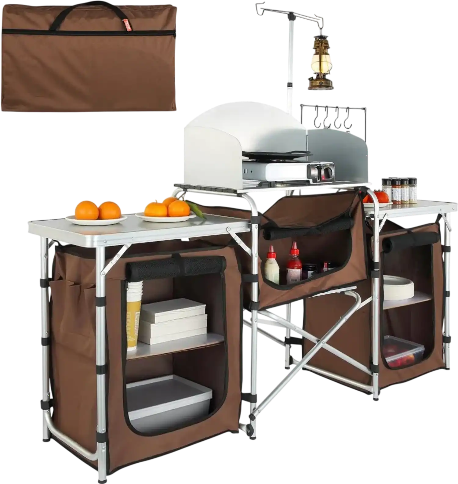 Vevor Camping Kitchen Table Folding Outdoor Cooking Table with Storage Bag Brown New