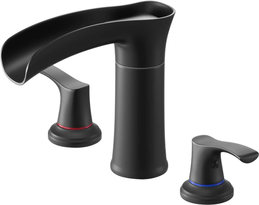 VEVOR Roman Tub Faucet, 3 Hole Waterfall Bathtub Faucet, Zinc Alloy Bath Tubs Faucets Set with 2 Handles, Deck Mount Bath Tub Faucets Set for Pet Washing, Baby Care, Adult Bathing, Matte Black