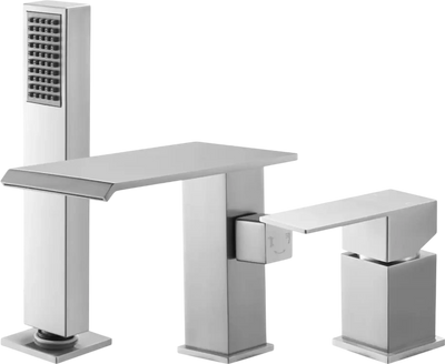 VEVOR Roman Tub Faucet, 3 Hole Waterfall Bathtub Faucet, Roman Bathtub Faucets Set with Shower Head & 1 Handle, Deck Mount Bath Tub Faucets Set for Adult Bathing, Brushed Stainless Steel, Drip-Free
