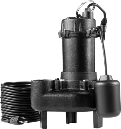VEVOR Submersible Sewage Pump, 1/2 HP, 6000 GPH Cast Iron Sewage/Effluent Pump with Automatic Tethered Float Switch, 2-Inch NPT Discharge, 120V, 25 ft Max Lift, for Basement, Septic Tank, Residential
